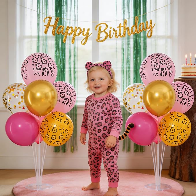 4 Sets Hot Pink Cheetah Print Balloons Stand Kit - Image 6