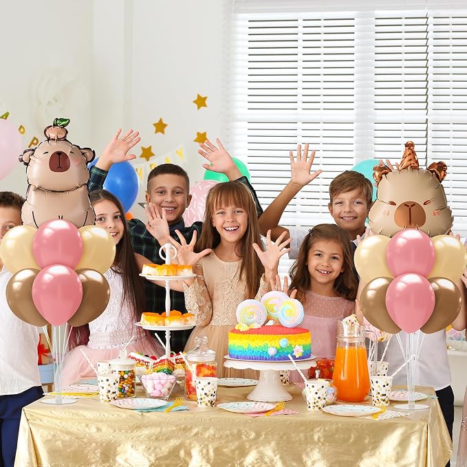 Seematn 2 Set Capybara Balloon Stand Kits Pastel Pink and Orange Balloons - Image 5