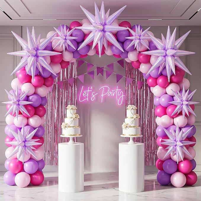9Pcs Iridescent Purple Star Balloons, Large Explosion Foil Balloons, - Image 5