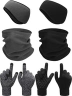 SATINIOR 6 Pieces Ear Warmer Headband Warmer Face Mask Fleece Neck Gaiter Touch Screen Winter Knit Gloves for Men and Women