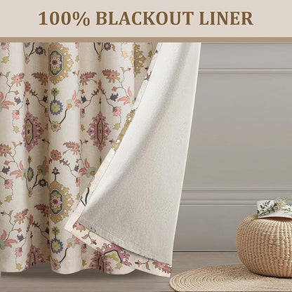 Boho Floral 100% Grommet Blackout Curtains 72 Inch 2 Panels | Colorful Bohemian - Image 3
