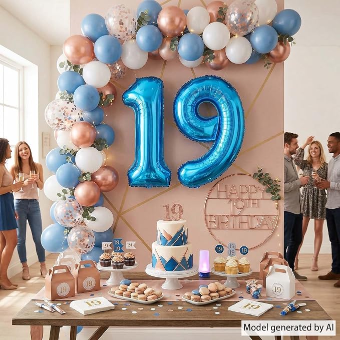 Light Blue Number 19 Balloon 40Inch, Foil Numeral - Image 2