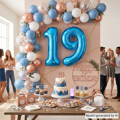 Light Blue Number 19 Balloon 40Inch, Foil Numeral - Image 2