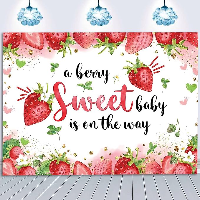 HQM Strawberry Baby Shower Photo Banner Strawberry Girl Baby Shower Newborn - Image 4
