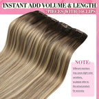 YoungSee Clip in Human Hair Extensions Brown Balayage Clip ins Real Hair Extension Darkest Roots to Medium Brown with Blonde Balayage Real Human Hair Extensions Clip ins for Women 12Inch 85G 7Pcs