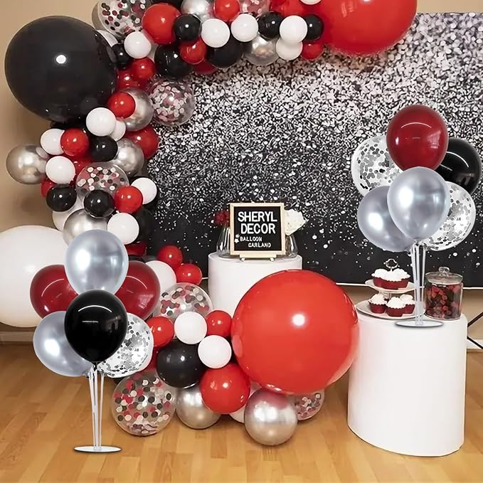 TONIFUL 4 Set Burgundy Red Black Silver Balloon Stand Centerpiece - Image 5