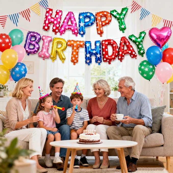 16" Happy Birthday Foil Letter Balloons Banner Set | Alphabet Balloons - Image 6