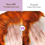 Ginger Orange Lace Front Wigs Human Hair 13x6 Body Wave Frontal Wigs Human Hair for Women 200% Density Pre Plucked HD Transparent Lace Glueless 350 Colored Human Hair Wig Bleach Knots 26 Inch