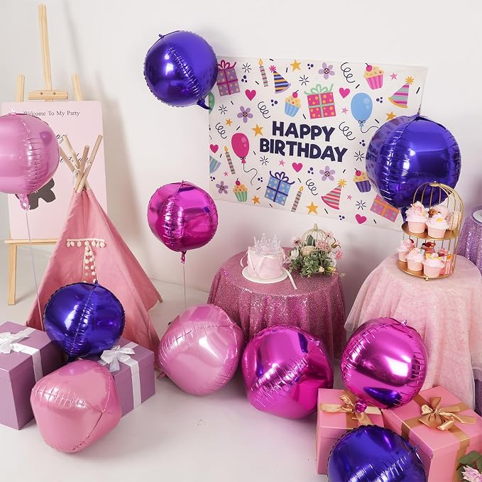 10Pcs Pink and Purple Round Foil Balloons, Metallic Hot Pink Purple Foil Baloon - Image 2