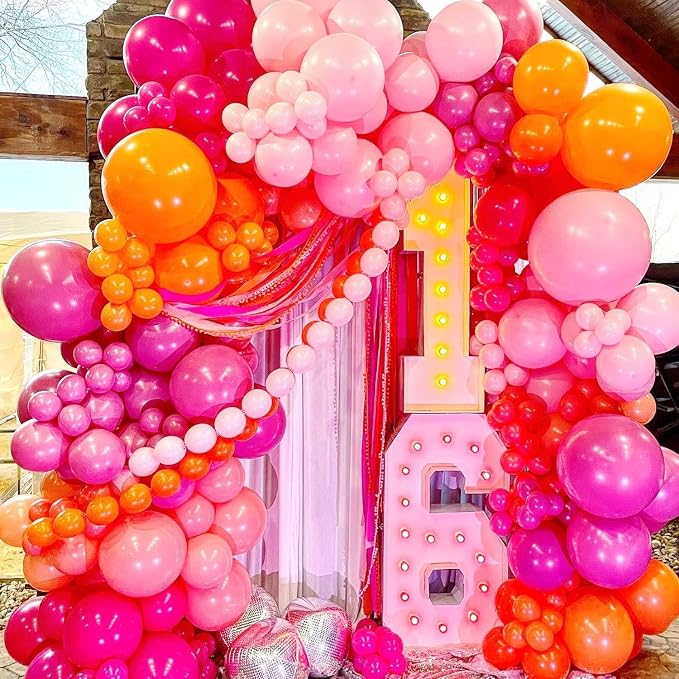 Pink and Orange Balloon Arch Kit, ADOINBY 161Pcs Hot Pink Orange Metallic Gold - Image 5
