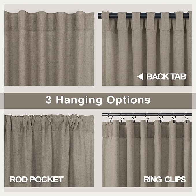 Pitalk Taupe Linen Curtains 63 Inch Length 2 Panels Soft Thick Linen Textured - Image 4