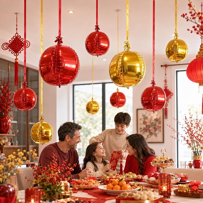 Red Gold Round Foil Balloons - Image 7
