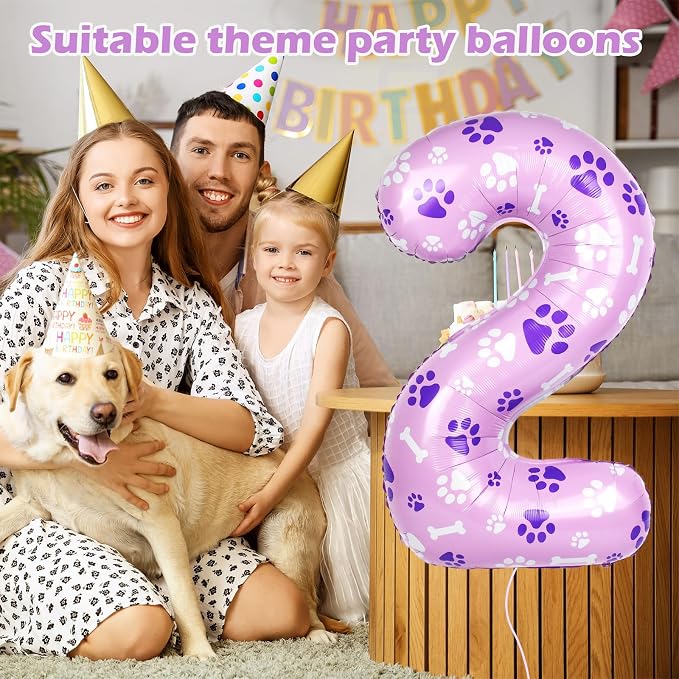 40 Inch Pink Dog Paw Balloons, Numeral 2 Birthday Balloons - Image 3