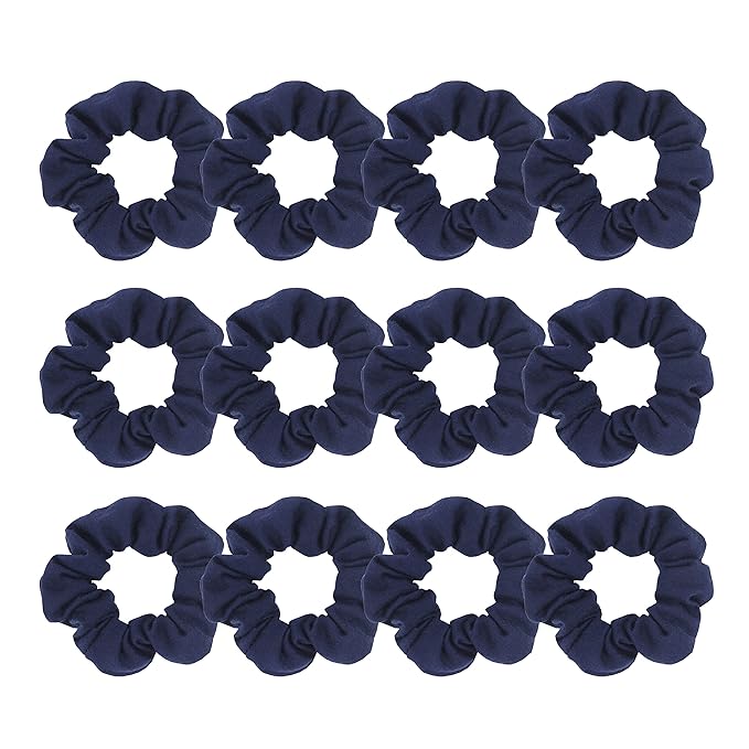 Pack of 12 Cotton Hair Scrunchies Single Jersey Solid Color Ponytail Holders Hair Ties for Girl (Navy Blue)