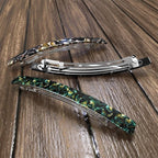 Long French Barrettes for Women Thin Thick Hair - Large 4 Inch Hair Clips Ponytail Clamp - Stylish Hair Accessories - 3Pcs (Black, Brown, Green)