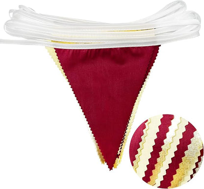 Burgundy Party Decorations Gold Maroon Beige Fabric Triangle Pennant Banner - Image 3