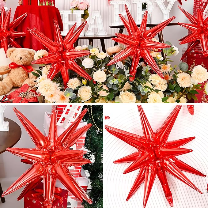 9Pcs Red Star Balloons, Large Explosion Star Foil Balloons, Metallic Red Mylar - Image 5