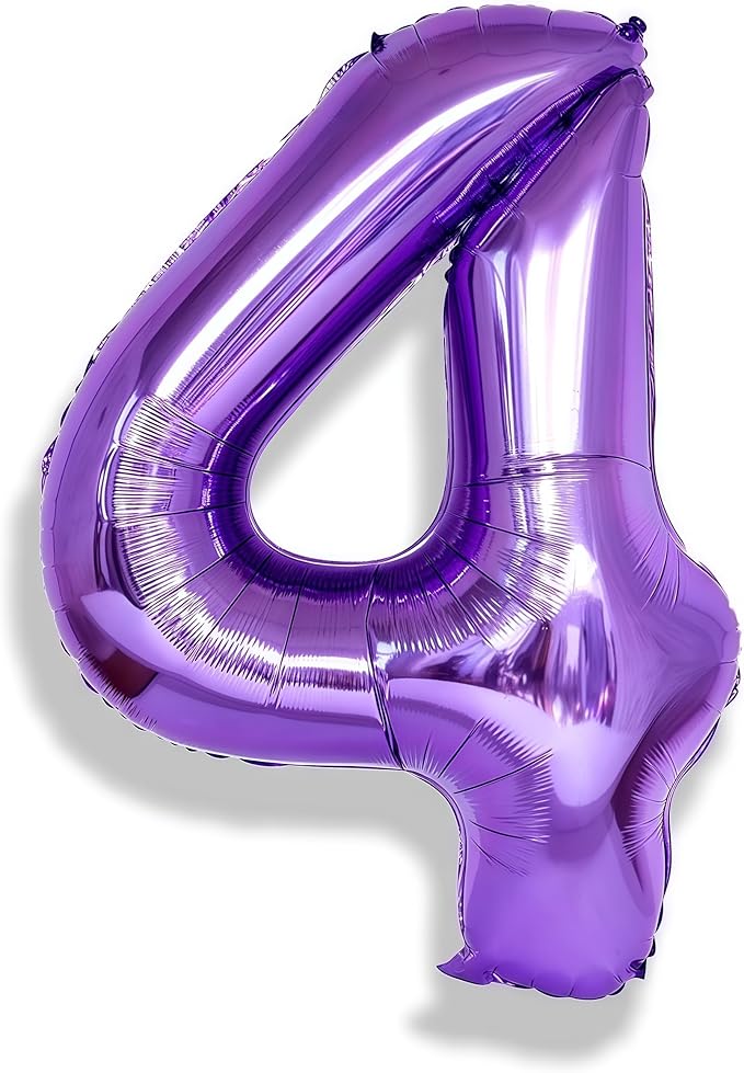 40 Inch Number Balloons 4 for Kids, Large Purple Number Balloon by Isndare