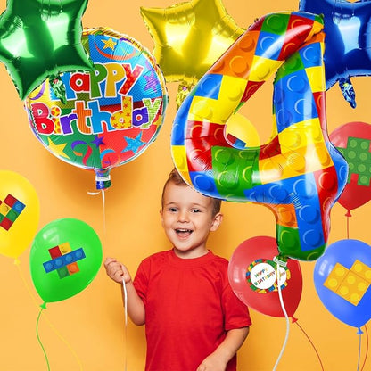 40 Inch Building Block Number Balloon, Colorful Number Block Foil Balloons - Image 4