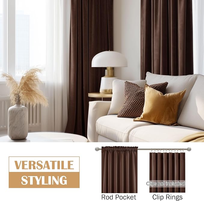 Beauoop Coffee Brown Velvet Curtains - Image 7