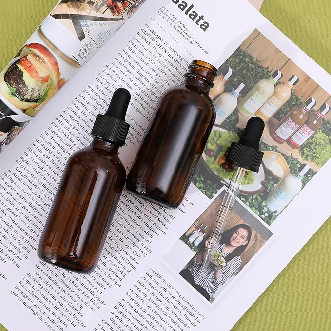48 Pack, 2oz Glass Dropper Bottle, Preety Texture Tincture Bottles with Precise Scales Eye Droppe, for All Kinds Of Mixed Liquids,Leak-Proof Design for Easy Travel (Amber)