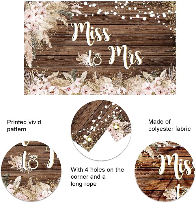 Mocsicka Miss to Mrs Banner Backdrop Boho Bridal Shower Backdrop Decorations - Image 4