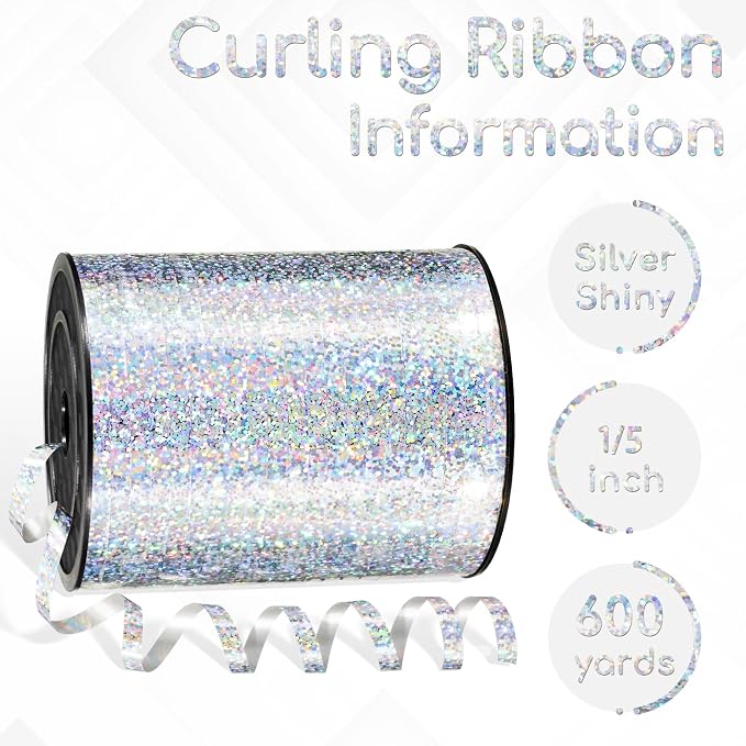 600 Yards Silver Shiny Curling Ribbon 1/5 Inch Metallic Silver Balloon String - Image 2