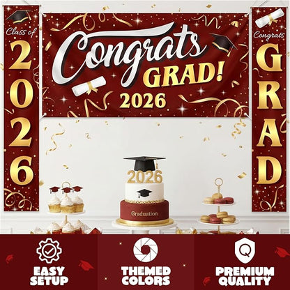 JOYIN 3 Pcs Graduation Backdrop Decorations Class of 2025, Satin Congrats Grad - Image 3