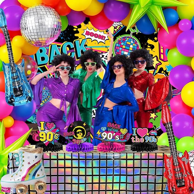90s Birthday Party Decorations Includes Backdrop, Honeycomb Centerpieces - Image 7