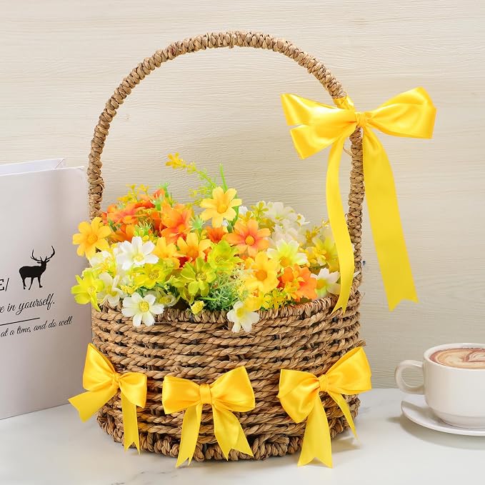 woric Yellow Ribbon 1 Inch 50 Yards Fall Satin Ribbon | Gift Wrapping Baskets - Image 3