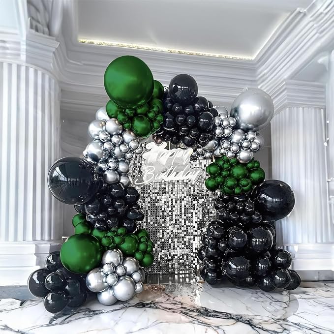 Dark Green Black Silver Balloon - Image 7