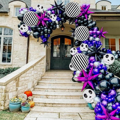 Jobkoo Halloween Balloons Decorations 18 Inch Skull Black and White Striped - Image 5
