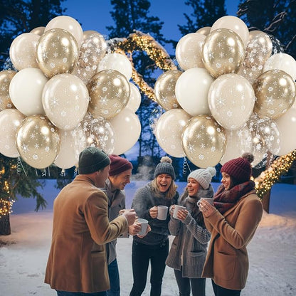 Jobkoo Snowflake Balloons Winter Wonderland Beige Gold Cream White Sand - Image 7