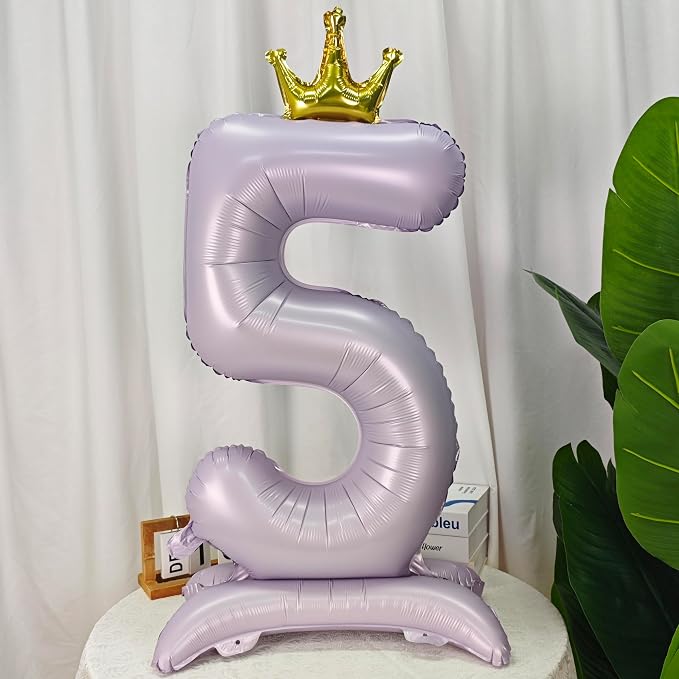 Standing Purple Crown Number 5 Balloon 40In Pastel Purple Crown 5 Balloon | - Image 3
