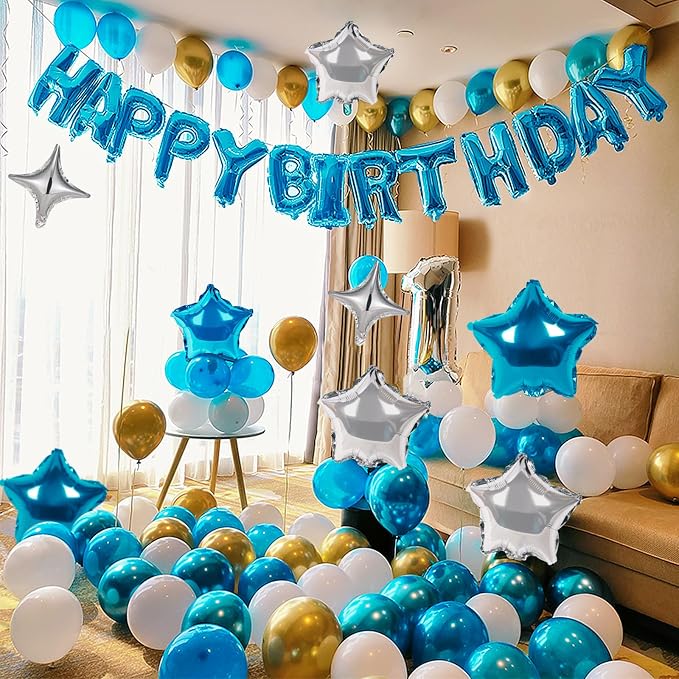 CANREVEL Happy Birthday Banner Decoration + 12Pcs Star Balloons, Light Blue | - Image 5