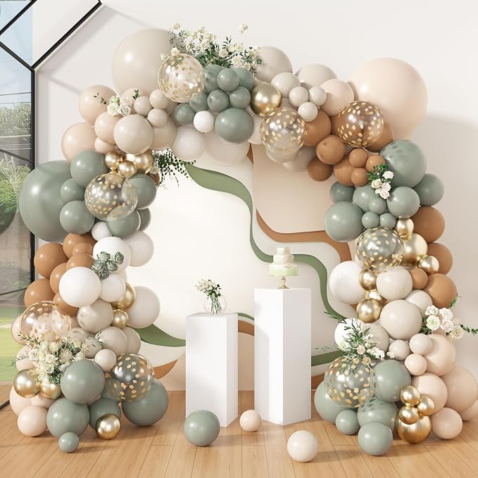 Amandir 173Pcs Dusty Green Nude Balloon Arch Garland Kit | Blush Cream White by Amandir