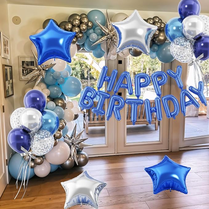 29PC Blue Happy Birthday Balloon Banner, 16 Inch 3D Aluminum Letter Banner Sign - Image 4