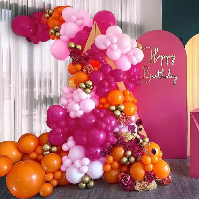 HILAVO Pink and Orange Balloons 12 Inch Pastel Hot Pink Orange Latex Balloon - Image 3