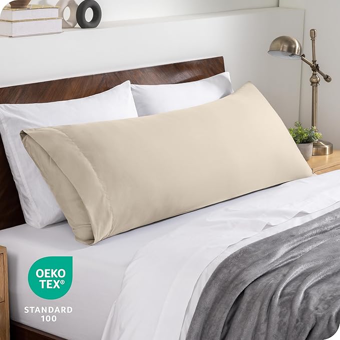 Bare Home Microfiber Body Pillow Cover - Ultra Soft & Cooling - Double Brushed - Envelope Closure - Easy Care (20''x54'' Body Pillow Cover, Sand)
