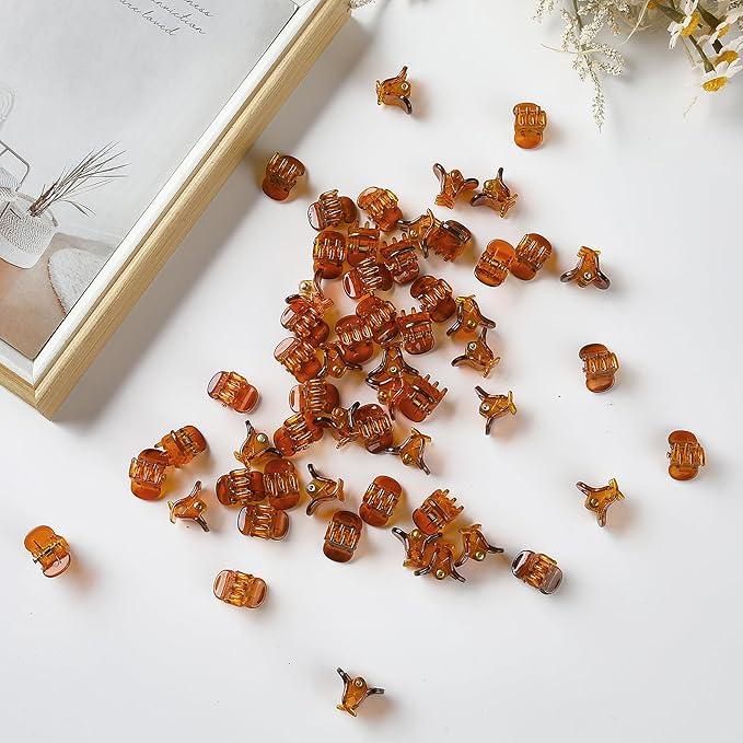 Cobahom 120PCS Mini Claw Hair Clips, 0.39 Inch/1cm Claw Clips for Hair, No-Slip Plastic Small Jaw Clips for Fine Thin Hair, Micro Hair Clips for Women Girls, Brown