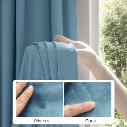 Beauoop Lake Blue Velvet Curtains - Image 3