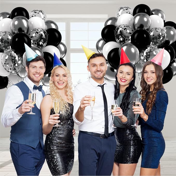 60pcs Black and Silver Balloons 12inch - Image 6