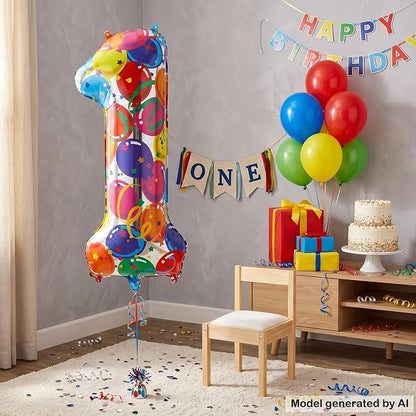 40 Inch Number 1 Balloon Giant Colorful Foil One Balloon Party Decor | Large - Image 4
