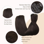 GOO GOO Clip in Hair Extensions Real Human Hair, Remy Human Hair Extensions Clip ins for Women, Natural Human Hair, 24inch 120g 7Pcs, 2A Light Brown