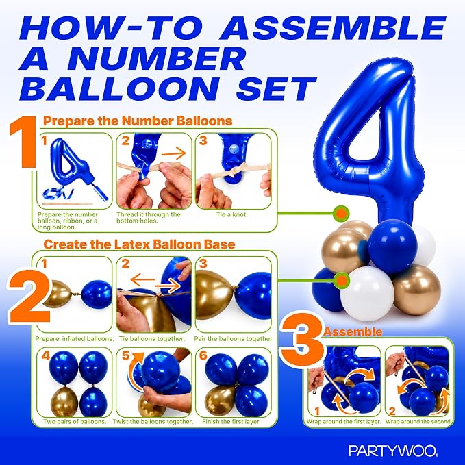 PartyWoo Number Balloons 40 Inch Blue Number 4 Kit - Image 7