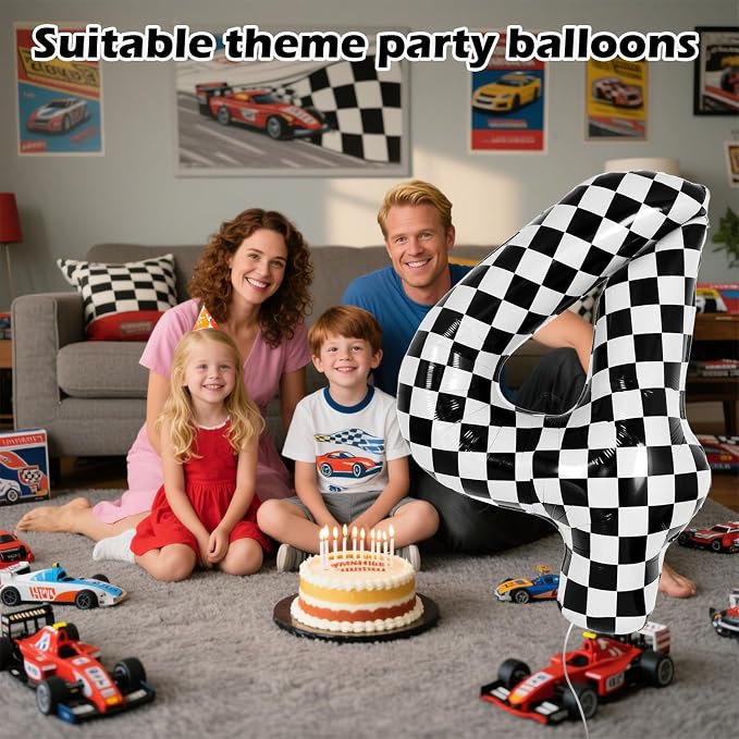 40 Inch Checkered 4 Balloons, Boys Girls Racing Car Track Theme Supplies - Image 4
