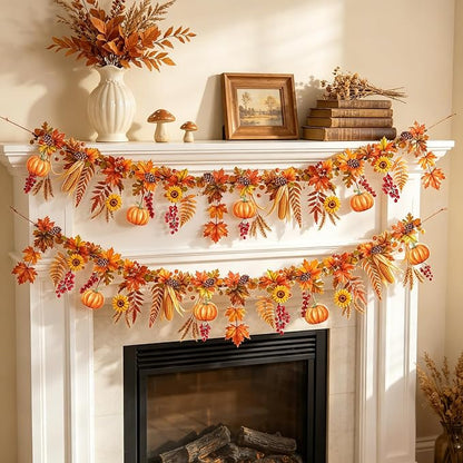 19.6 Ft Fall Garland 2-Sided Printing Autumn Harvest Maple Leaf Banner | - Image 5