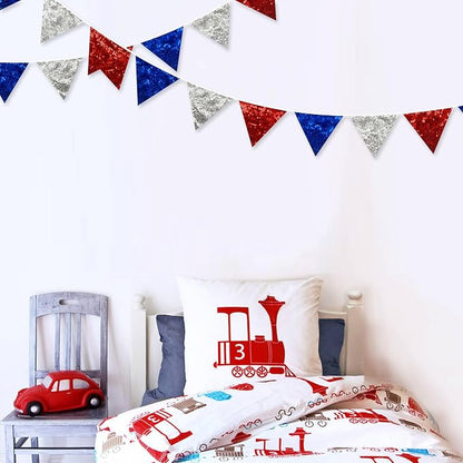 pinkblume Red Blue Silver Decorations Double Sided Sequin Fabric Triangle - Image 4