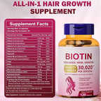 25-in-1 Biotin Supplement for Longer, Thicker & Healthier Hair, with Kertain, MSM, Zinc, Natural Herbal Extracts, Hair Growth Capsules Perfects for Women and Men, 120 Capsules