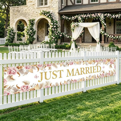 Just Married Wedding Decor Banner Decorations Party Hanging Sign | Reusable by WETDNGQI